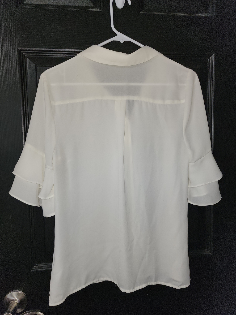 ModCloth Cream Ruffle-Sleeve Button Front Blouse - Picture 3 of 4